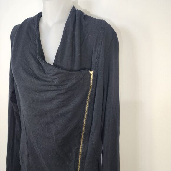 Market & Spruce Womens Wrap Cardigan Size Small Black Front Zip Hi Low Cowl Neck - Picture 4 of 8